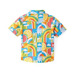 Babyhug Cotton Knitted Half Sleeves  Regular Collar Shirt Rainbow Printed  - White Blue & Yellow
