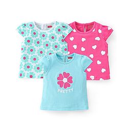 Babyhug 100% Cotton Knit Half Sleeves T-Shirt Floral Print Pack of 3- Multicolour