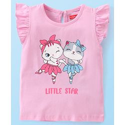 Babyhug Cotton Knit Frill Sleeves Kitty Print T-Shirts Pack of 3 - Red Pink & White