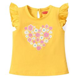 Babyhug 100% Cotton Frill Sleeves Tops With  Floral Graphics & Text Print Pack of 3- Multicolour