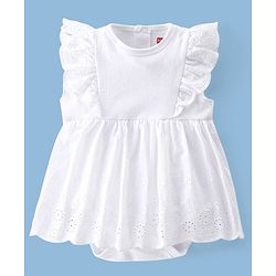 Babyhug 100% Cotton Interlock Knit Sleeveless Solid Color Onesies with Hair Band & Booties - White