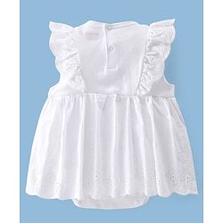 Babyhug 100% Cotton Interlock Knit Sleeveless Solid Color Onesies with Hair Band & Booties - White