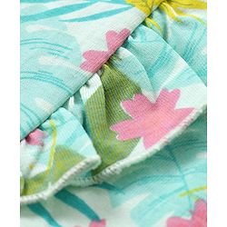 Babyhug Cotton Knit Half Sleeves Top With Frill Detailing & Floral Print - Light Green