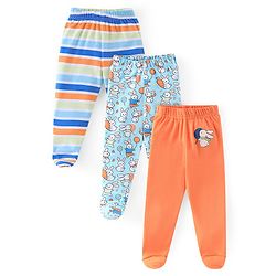 Babyhug Cotton Knit Footed Bootie Leggings Bunny Printed  Pack of 3 - Blue & Peach