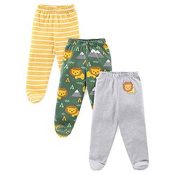 Babyhug Cotton Interlock Knit Bootie Pant Stripes & Lion Print Pack of 3 - Multicolor