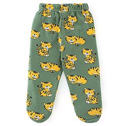 Babyhug Interlock Cotton Knit Footed Bootie Pants Stripes & Big Cat Print Pack of 3 - Yellow Green & Grey