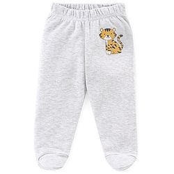 Babyhug Interlock Cotton Knit Footed Bootie Pants Stripes & Big Cat Print Pack of 3 - Yellow Green & Grey