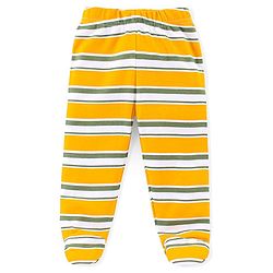 Babyhug Interlock Cotton Knit Footed Bootie Pants Stripes & Big Cat Print Pack of 3 - Yellow Green & Grey