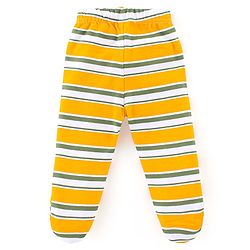 Babyhug Interlock Cotton Knit Footed Bootie Pants Stripes & Big Cat Print Pack of 3 - Yellow Green & Grey