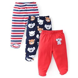 Babyhug Cotton Full Length Bootie Leggings Koala Bear Print Pack of 3 - Blue & Red
