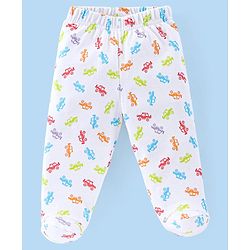 Babyhug Cotton Full Length Bootie Leggings Car Print Pack of 3 - Green White & Red