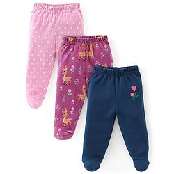Babyhug Cotton Full Length Bootie Leggings Deer Print Pack of 3 - Pink & Blue