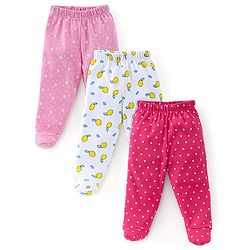 Babyhug Cotton Knit Footed Bootie Legging With Star & Lemon Print Pack of 3  - Red White & Pink