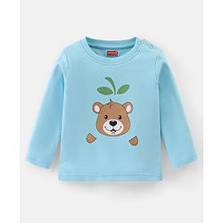 Babyhug Interlock Knit Full Sleeves Night Suit Stripes & Bear Print - Blue