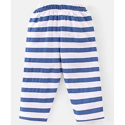 Babyhug Interlock Knit Full Sleeves Night Suit Stripes & Bear Print - Blue