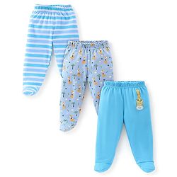 Babyhug Cotton Full Length Bootie Leggings Stripes & Giraffe Print Pack Of 3- Blue