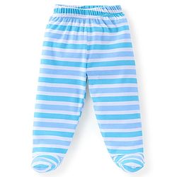 Babyhug Cotton Full Length Bootie Leggings Stripes & Giraffe Print Pack Of 3- Blue