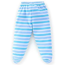 Babyhug Cotton Full Length Bootie Leggings Stripes & Giraffe Print Pack Of 3- Blue