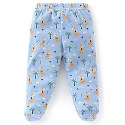 Babyhug Cotton Full Length Bootie Leggings Stripes & Giraffe Print Pack Of 3- Blue