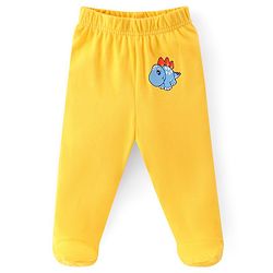 Babyhug Cotton Footed Bootie Leggings Striped & Dino Print Pack of 3 - White Blue & Yellow