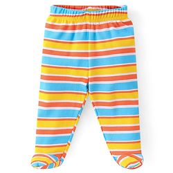 Babyhug Cotton Footed Bootie Leggings Striped & Dino Print Pack of 3 - White Blue & Yellow