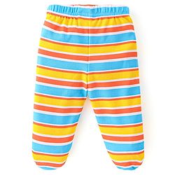 Babyhug Cotton Footed Bootie Leggings Striped & Dino Print Pack of 3 - White Blue & Yellow