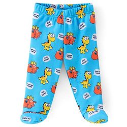 Babyhug Cotton Footed Bootie Leggings Striped & Dino Print Pack of 3 - White Blue & Yellow