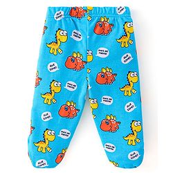 Babyhug Cotton Footed Bootie Leggings Striped & Dino Print Pack of 3 - White Blue & Yellow