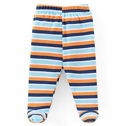 Babyhug Cotton Knit Footed Bootie Leggings Striped  Pack of 3 - Blue & Peach