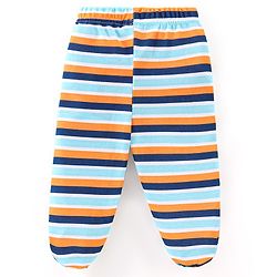 Babyhug Cotton Knit Footed Bootie Leggings Striped  Pack of 3 - Blue & Peach
