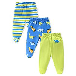 Babyhug Cotton Full Length Bootie Leggings Dino Print Pack of 3 - Green & Blue