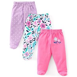 Babyhug Cotton Interlock Knit Bootie Legging Floral Print Pack of 3 - Multicolor