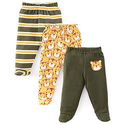 Babyhug Cotton Interlock Knit Bootie Legging Stripes & Tiger Print Pack of 3 - Multicolor