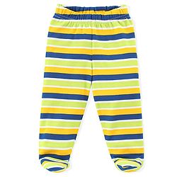 Babyhug Cotton Interlock Knit Footed Bootie Leggings Striped & Bear Print Pack of 3 - Blue & Green