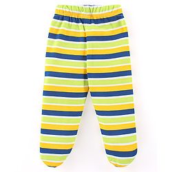 Babyhug Cotton Interlock Knit Footed Bootie Leggings Striped & Bear Print Pack of 3 - Blue & Green