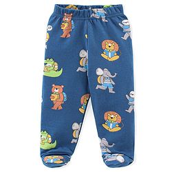 Babyhug Cotton Interlock Knit Footed Bootie Leggings Striped & Bear Print Pack of 3 - Blue & Green