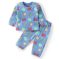 Babyhug Cotton Interlock Knit Full Sleeves Night Suit Crab Print - Navy
