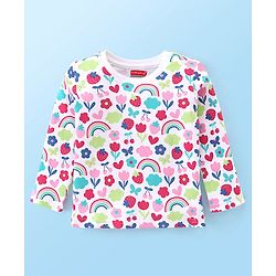 Babyhug Interlock Cotton Knit Full Sleeves Floral Print Night Suit - White