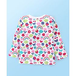 Babyhug Interlock Cotton Knit Full Sleeves Floral Print Night Suit - White