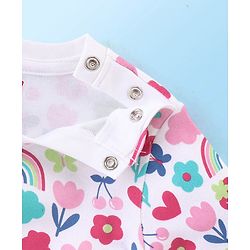 Babyhug Interlock Cotton Knit Full Sleeves Floral Print Night Suit - White
