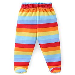 Babyhug Cotton Knit Footed Bootie Leggings Stripes Car & Truck Print Pack of 3- Multicolour
