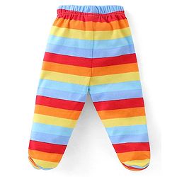Babyhug Cotton Knit Footed Bootie Leggings Stripes Car & Truck Print Pack of 3- Multicolour