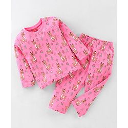 Babyhug Interlock Cotton Knit Full Sleeves Fawn Print Night Suit - Pink