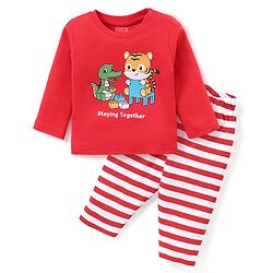 Babyhug Cotton Interlock Full Sleeves Night Suit Animal Print -  Red