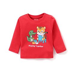 Babyhug Cotton Interlock Full Sleeves Night Suit Animal Print -  Red