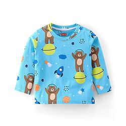 Babyhug Cotton Knit Full Sleeves Teddy Printed Night Suit - Blue