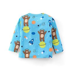Babyhug Cotton Knit Full Sleeves Teddy Printed Night Suit - Blue
