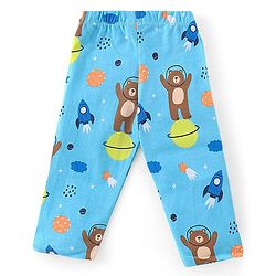 Babyhug Cotton Knit Full Sleeves Teddy Printed Night Suit - Blue