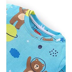Babyhug Cotton Knit Full Sleeves Teddy Printed Night Suit - Blue