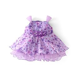 Babyhug Sleeveless Floral  Digital Printed Party Frock with Floral Applique - Lavender